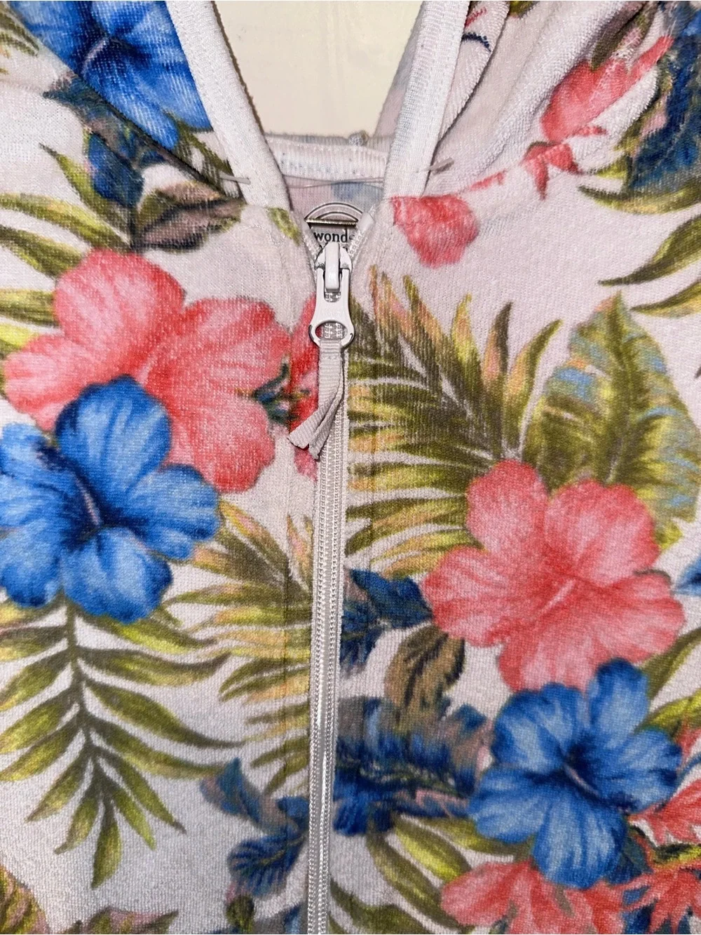 Wonder Nation White Hoodie Cover-Up with Pink, Blue & Green Floral Accents Sz L